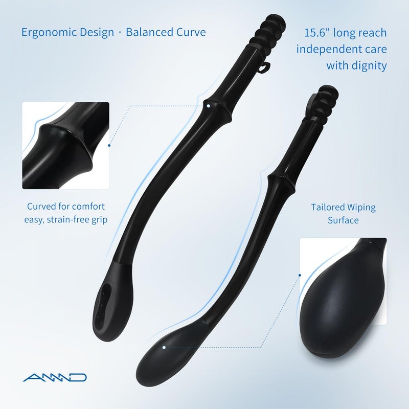 ANNND Bottom Buddy Wiping Aid – Upgraded Toilet Tissue Aids Wand for Wiping Bottom, 15.6" Long for Elderly, Overweight, Pregnant, and Limited Mobility, Black - Image 3